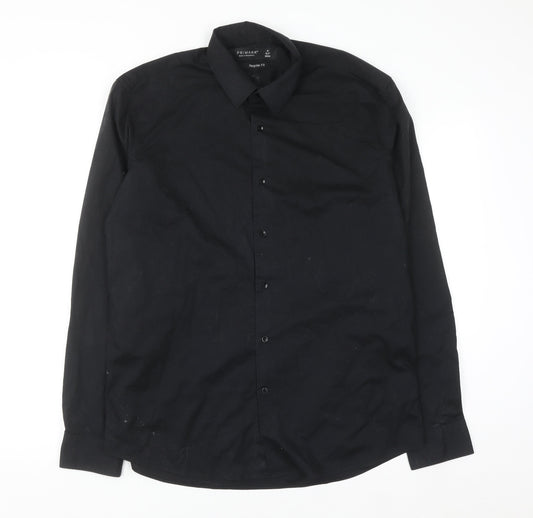 Primark Men's Black Regular Fit Long Sleeve Button-Up Shirt M 15.5in