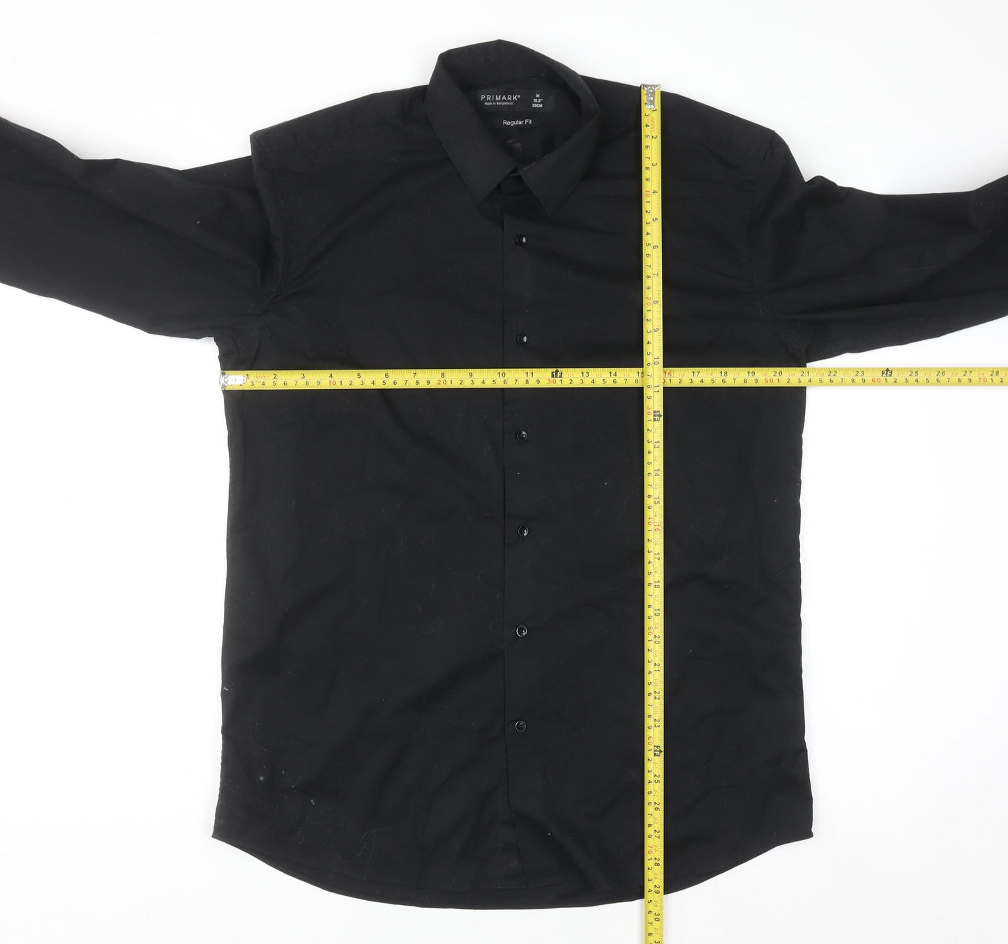 Primark Men's Black Regular Fit Long Sleeve Button-Up Shirt M 15.5in