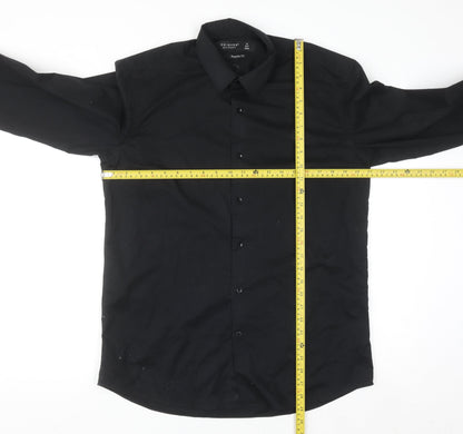 Primark Men's Black Regular Fit Long Sleeve Button-Up Shirt M 15.5in