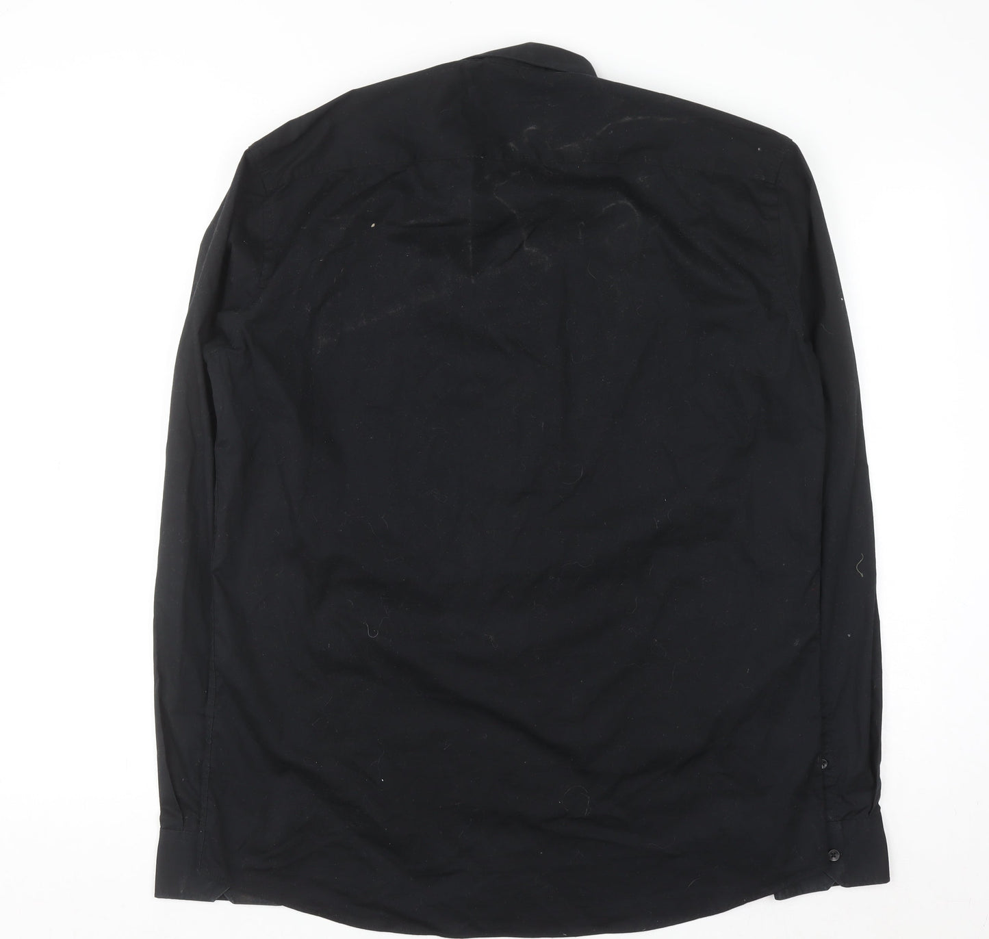 Primark Men's Black Regular Fit Long Sleeve Button-Up Shirt M 15.5in