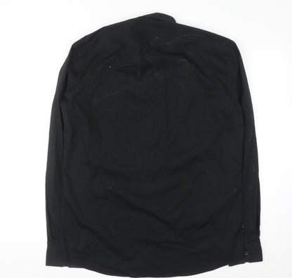Primark Men's Black Regular Fit Long Sleeve Button-Up Shirt M 15.5in