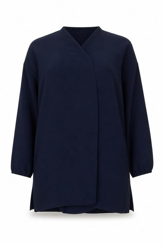 Front view of Gerard Women's Blue V-Neck 3/4 Sleeve Open Cardigan, size 16