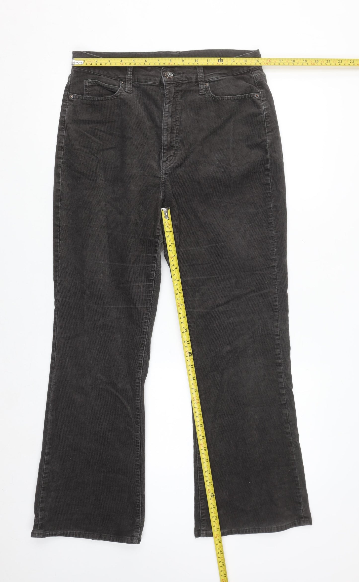 Uniqlo Women Black Corduroy Chino Trousers Size 12 Regular Fit