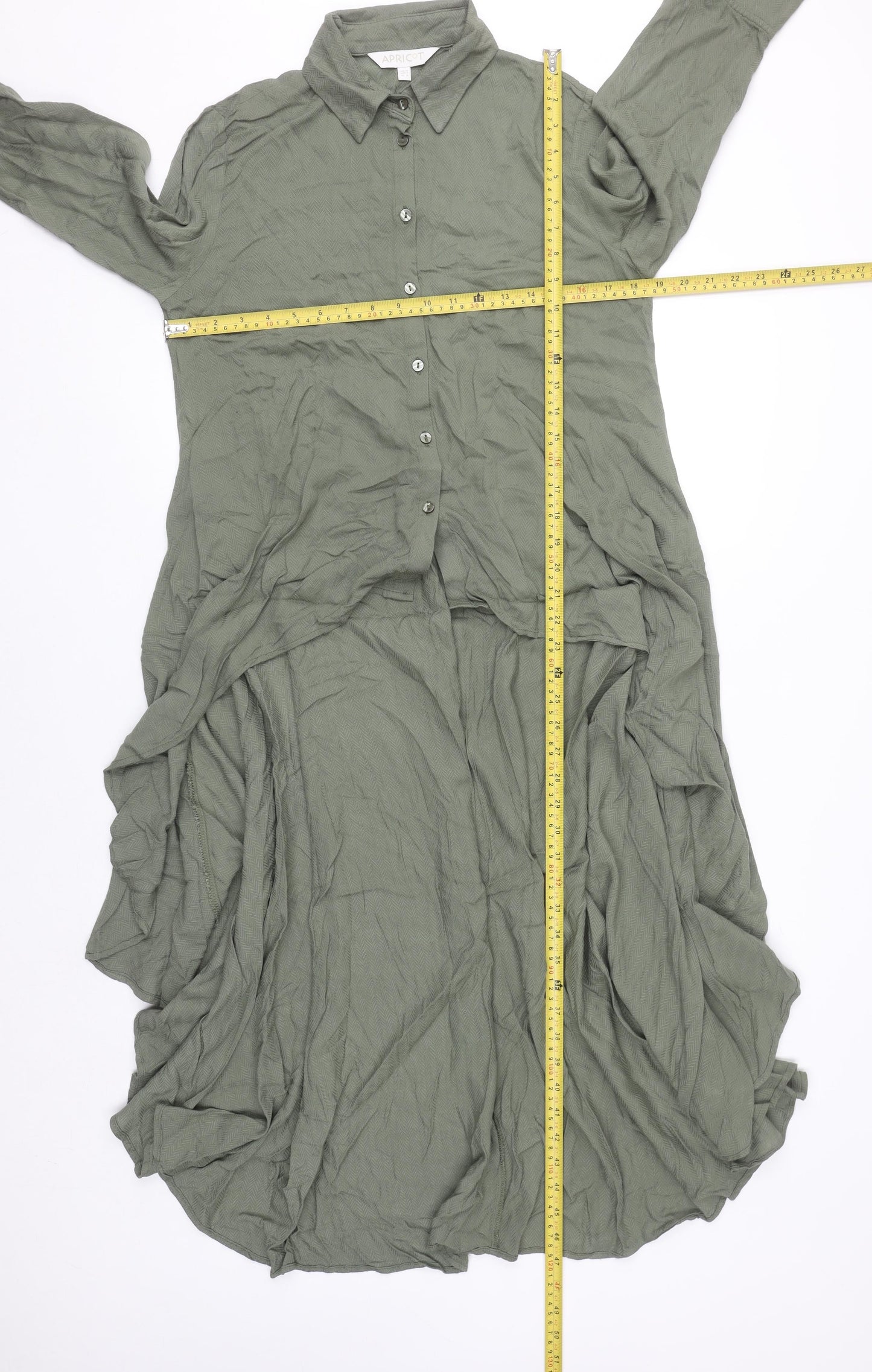 Apricot Women Green Hi-Low Shirt Dress Size 10 Long Sleeve Viscose
