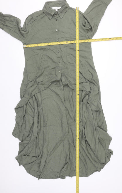 Apricot Women Green Hi-Low Shirt Dress Size 10 Long Sleeve Viscose