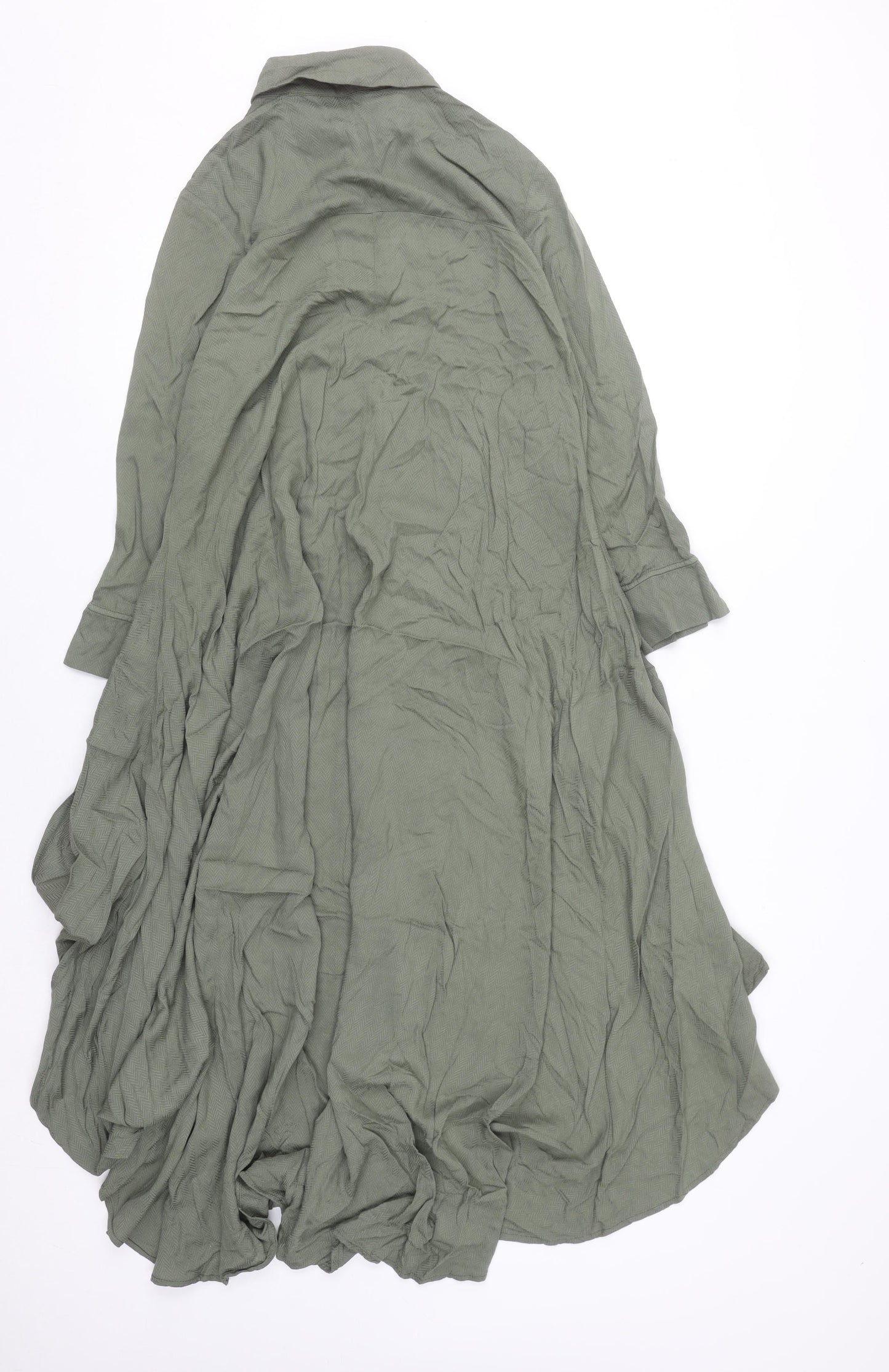 Apricot Women Green Hi-Low Shirt Dress Size 10 Long Sleeve Viscose