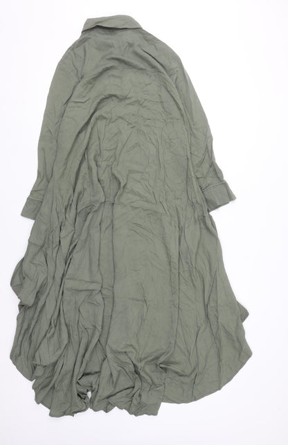 Apricot Women Green Hi-Low Shirt Dress Size 10 Long Sleeve Viscose