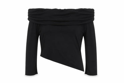 Boohoo Women’s Black Plus Size 22 Off Shoulder Cropped Jersey Top