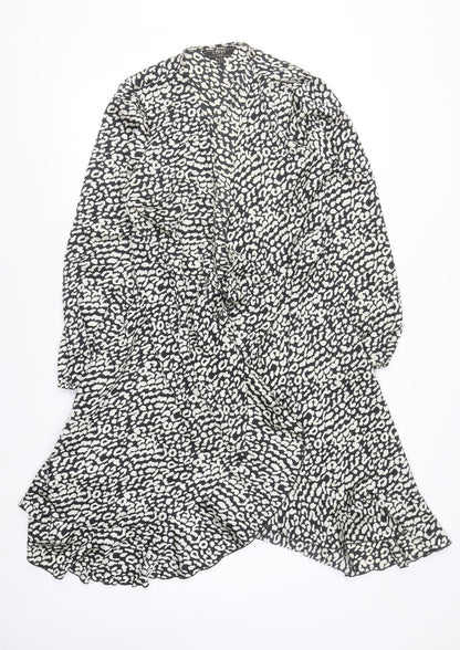 Lipsy Women’s Black Animal Print Wrap Gown Dress UK 12