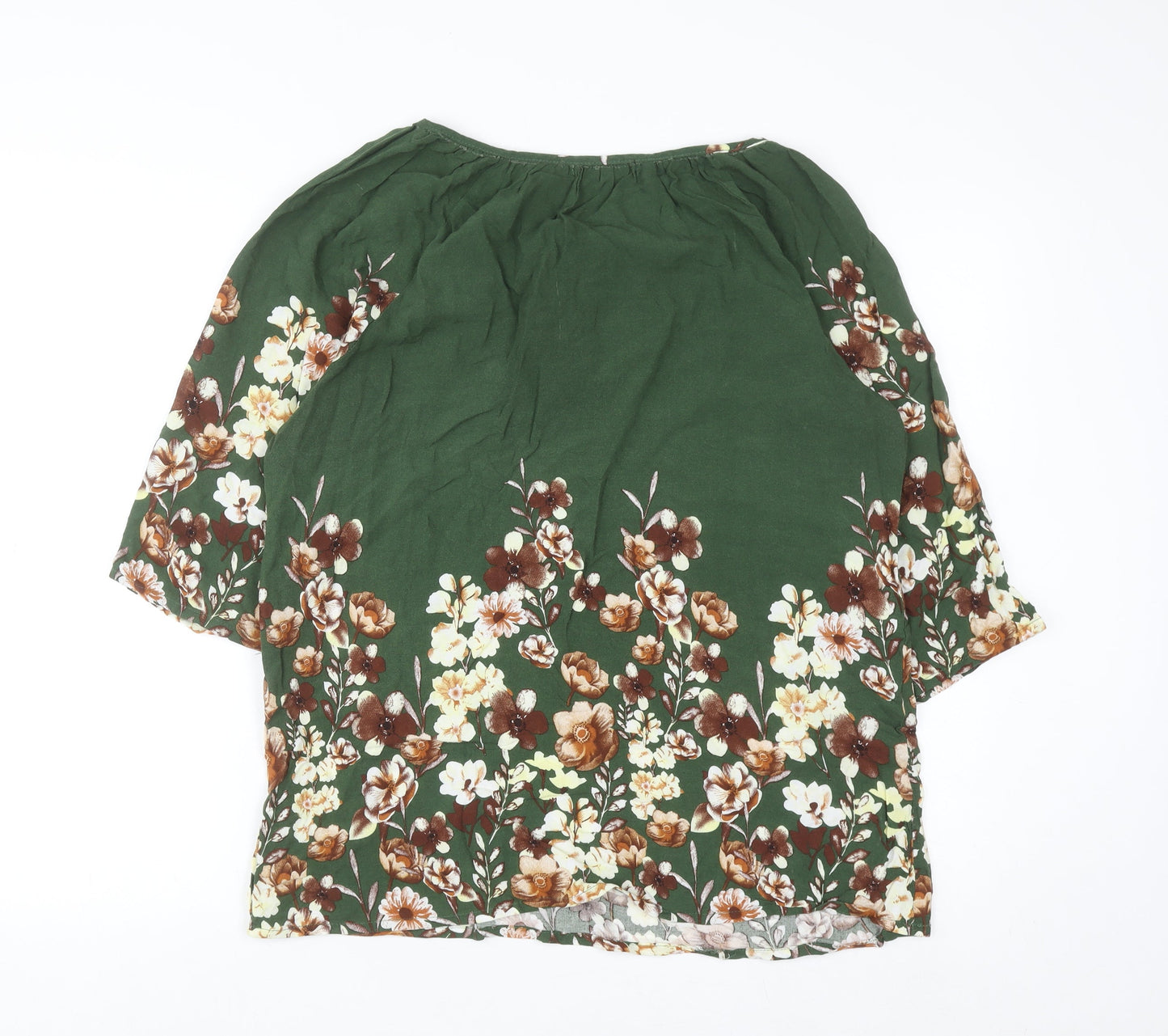 Luotaier Fashion Womens Green Floral 3/4 Sleeve Tunic Blouse Size 16
