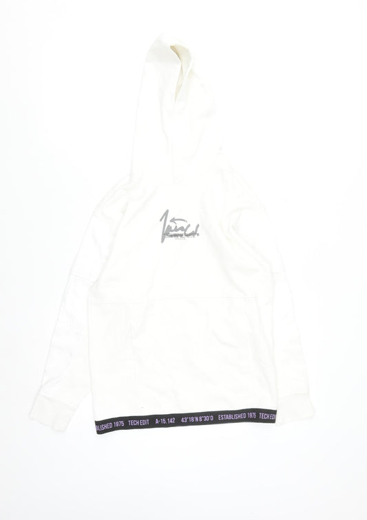 Additional front view of Zara Teens White Pullover Hoodie with Logo Graphic, size 10