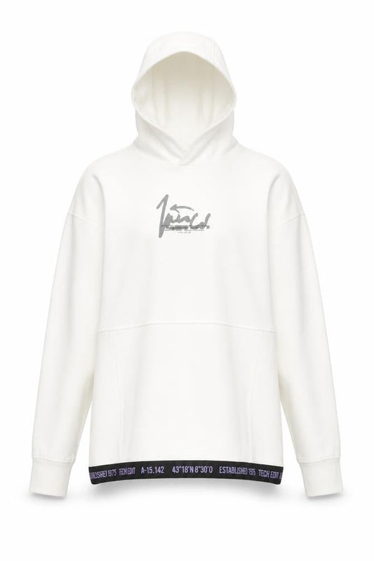 Front view of Zara Teens White Pullover Hoodie with Logo Graphic, size 10