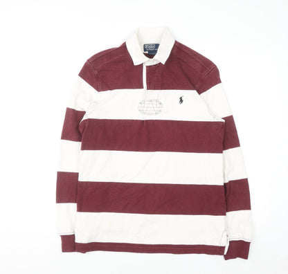 Ralph Lauren Men's Red Striped Long Sleeve Polo Shirt Size S