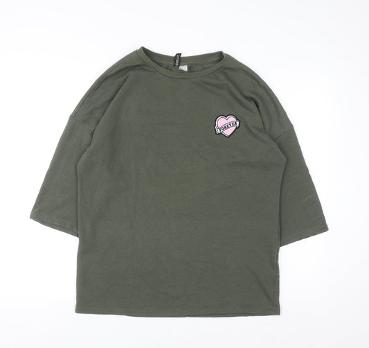 Divided Women Khaki Green Pullover Sweatshirt Small Forever Graphic