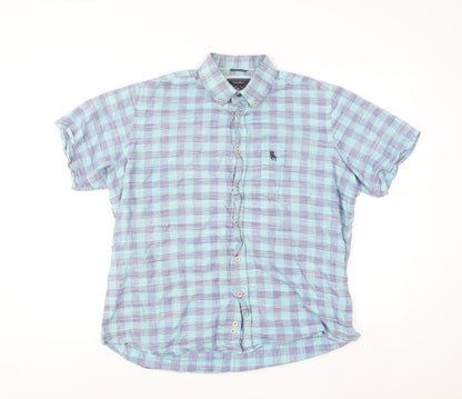 S & C Men's Blue Check Short Sleeve Button-Up Cotton Shirt Size 40