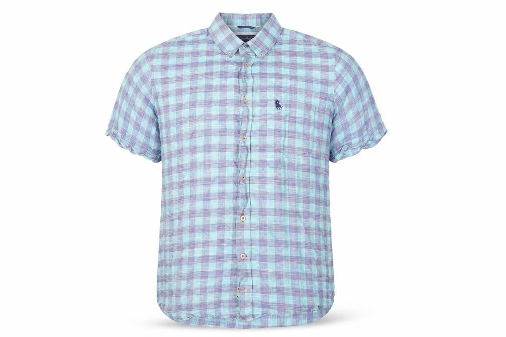 S & C Men's Blue Check Short Sleeve Button-Up Cotton Shirt Size 40