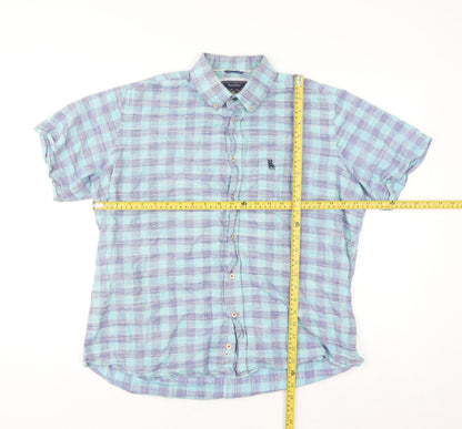 S & C Men's Blue Check Short Sleeve Button-Up Cotton Shirt Size 40