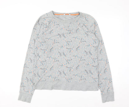 Boden Womens Grey Floral Sweatshirt UK 10 Cotton Crew Neck Long Sleeve