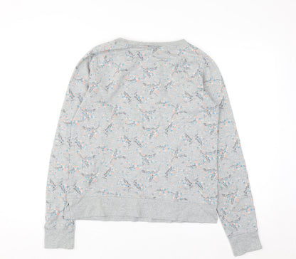 Boden Womens Grey Floral Sweatshirt UK 10 Cotton Crew Neck Long Sleeve