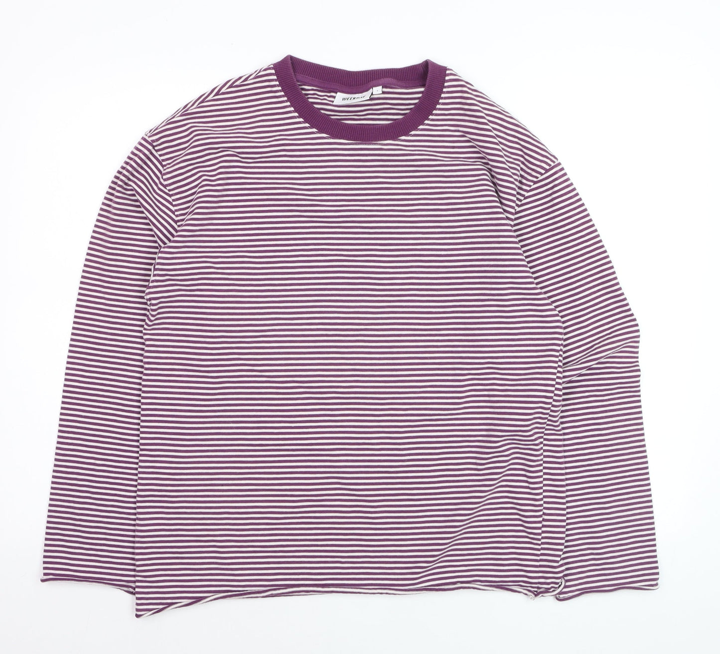 Weekday Men's Purple Striped Cotton Long Sleeve Casual Top Size S