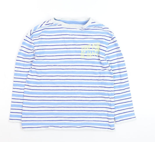 Marks and Spencer Boys Blue Striped Long Sleeve Cotton T-Shirt 7-8 Years