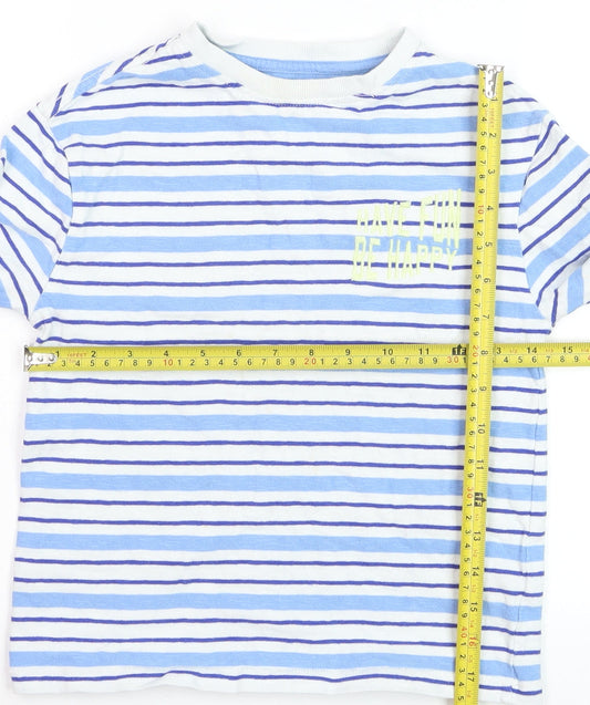 Marks and Spencer Boys Blue Striped Long Sleeve Cotton T-Shirt 7-8 Years