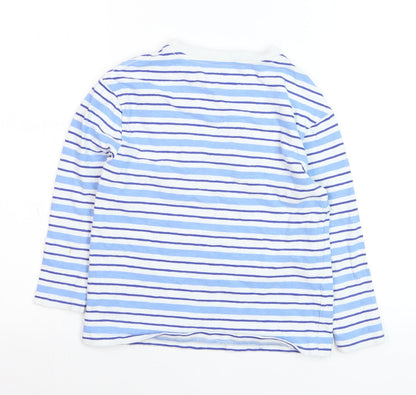 Marks and Spencer Boys Blue Striped Long Sleeve Cotton T-Shirt 7-8 Years