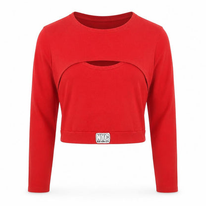 Bershka Women Red Cropped Long Sleeve Slim Fit T-Shirt M