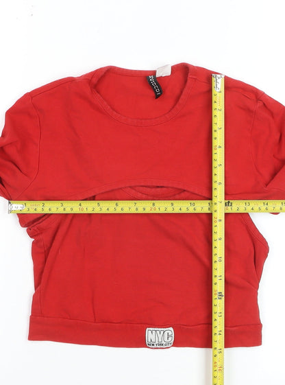 Bershka Women Red Cropped Long Sleeve Slim Fit T-Shirt M