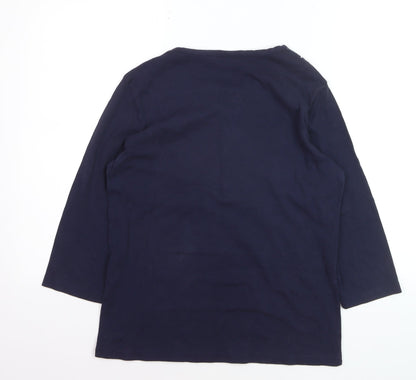 Damart Womens Blue 3/4 Sleeve Henley Polka Dot Cotton T-Shirt Size 14/16