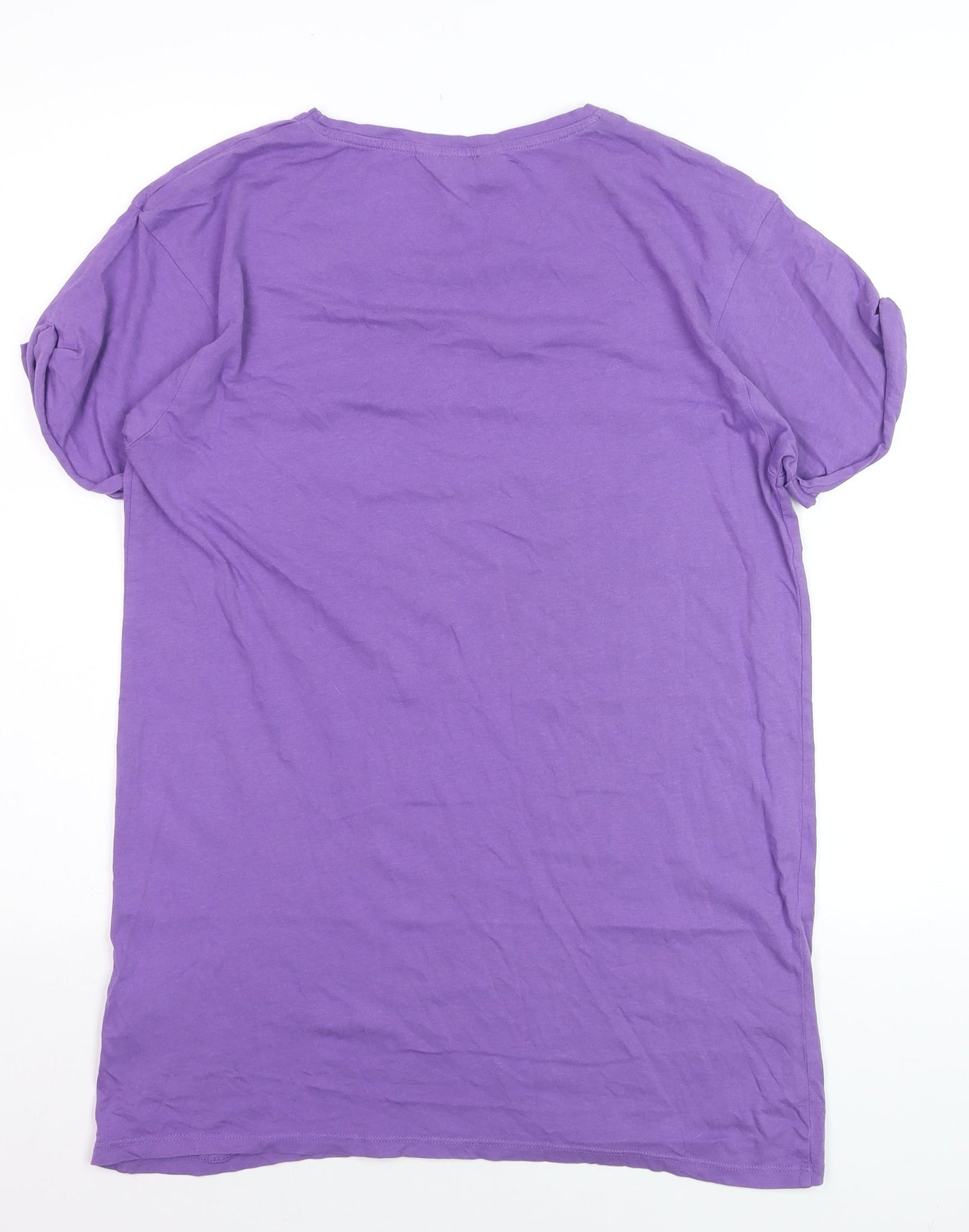 New Look Women's Purple Cotton Short Sleeve Crew Neck T-Shirt Size 12