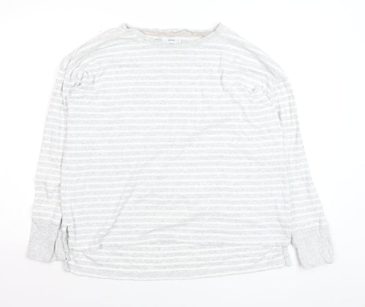 John Lewis Women Grey Striped Cotton Long Sleeve Pullover Jumper Size 16