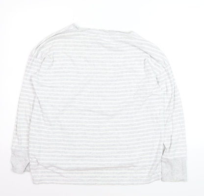 John Lewis Women Grey Striped Cotton Long Sleeve Pullover Jumper Size 16