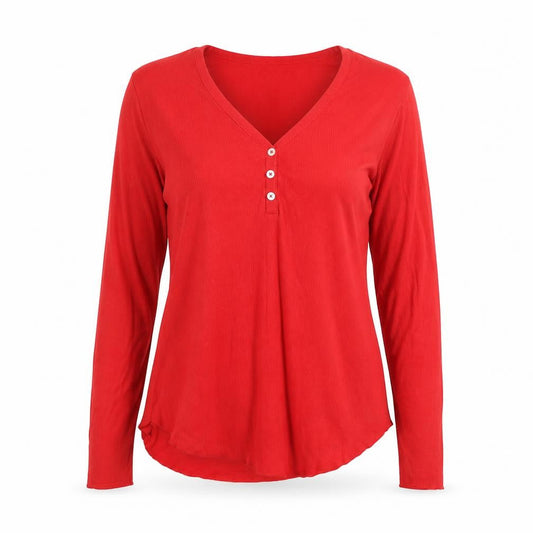 Gap Women’s Red Long Sleeve V-Neck Button Jersey Top Size L