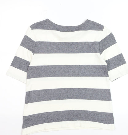Marks and Spencer Women’s Grey White Striped Jersey T-Shirt Size 12