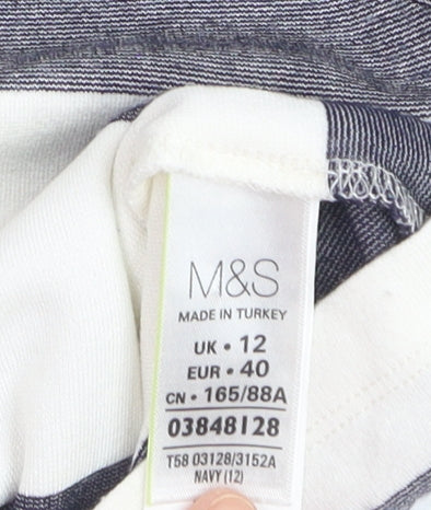 Marks and Spencer Women’s Grey White Striped Jersey T-Shirt Size 12