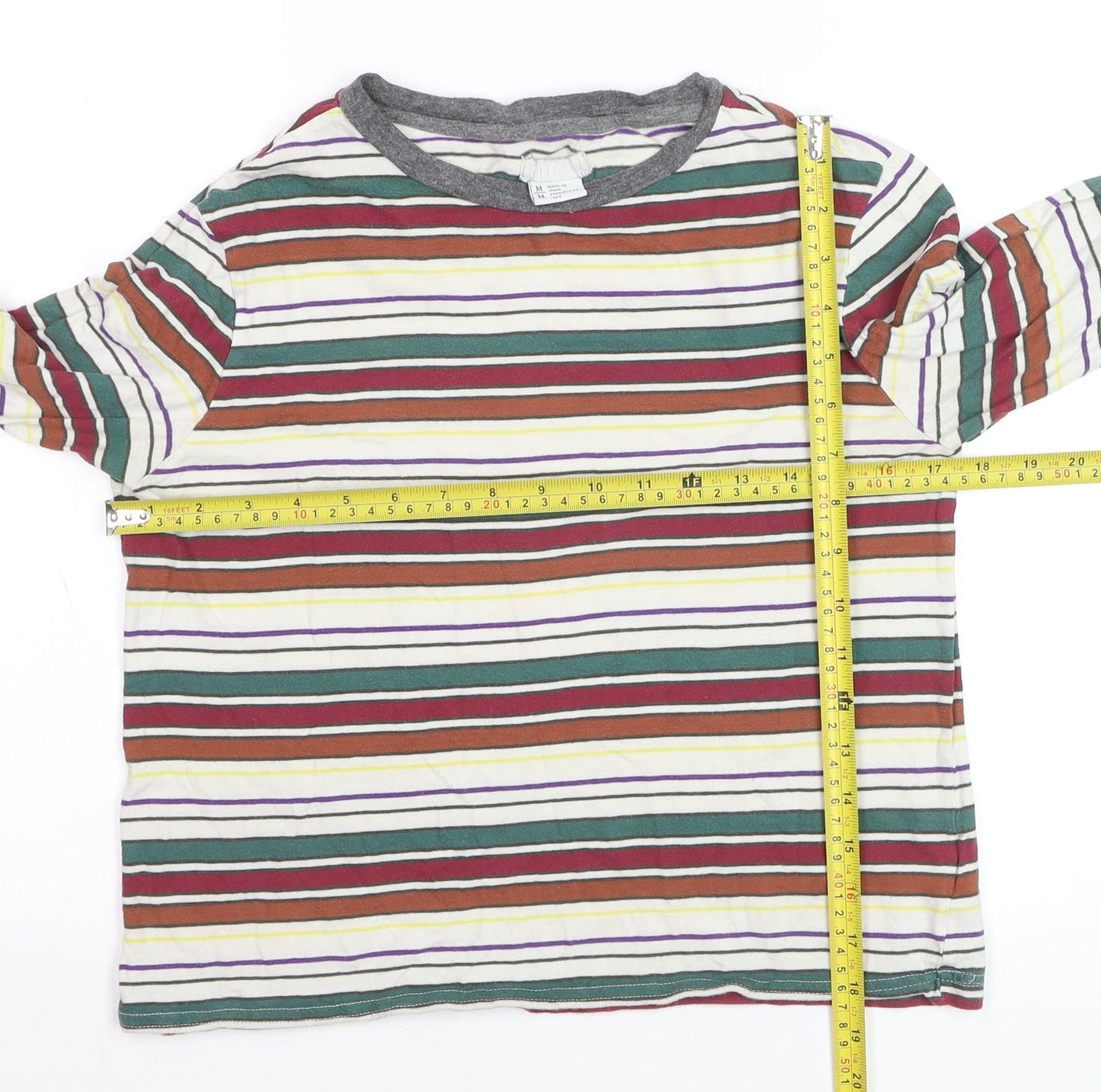 Cooperative Men's Multicoloured Striped Long Sleeve Cotton T-Shirt M