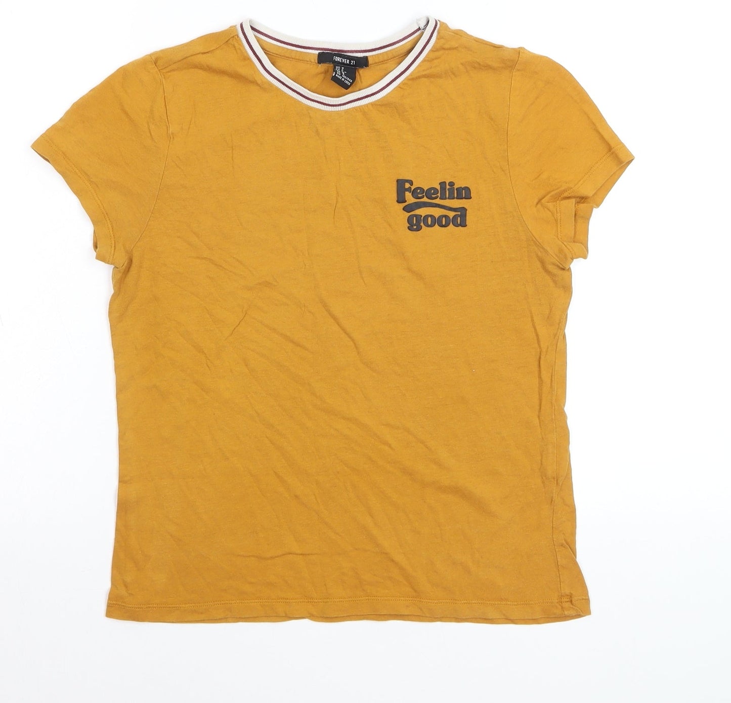 Forever 21 Women’s Yellow Ringer T-Shirt Size S Short Sleeve Crew Neck