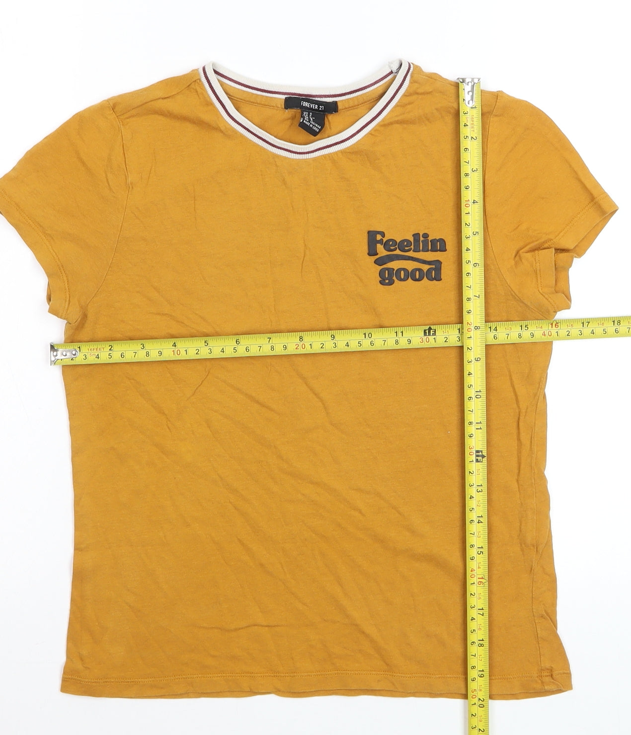 Forever 21 Women’s Yellow Ringer T-Shirt Size S Short Sleeve Crew Neck
