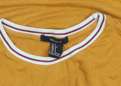 Forever 21 Women’s Yellow Ringer T-Shirt Size S Short Sleeve Crew Neck