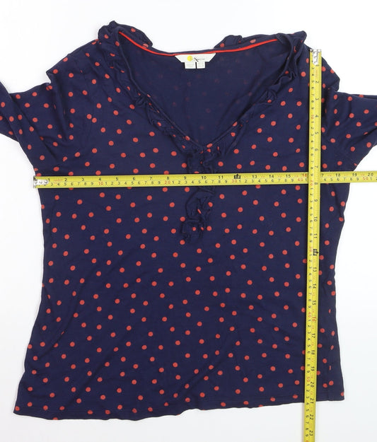 Boden Women Blue Polka Dot Ruffle V-Neck Long Sleeve Tunic Top Size 12
