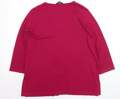 Debenhams Women's Red V-Neck Beaded 3/4 Sleeve Stretch Top Size 16