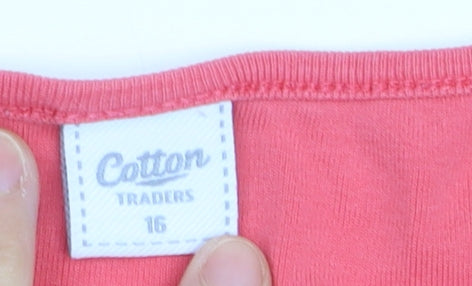 Cotton Traders Women’s Pink Square Neck Basic T-Shirt Size 16