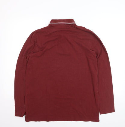 Jack & Jones Men's Maroon Long Sleeve Polo Shirt XL Cotton