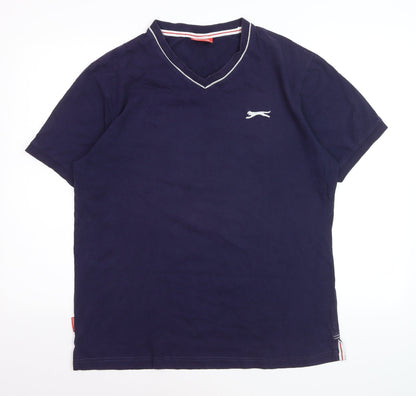 Slazenger Men's Blue V-Neck Short Sleeve Cotton Polo Shirt Size L