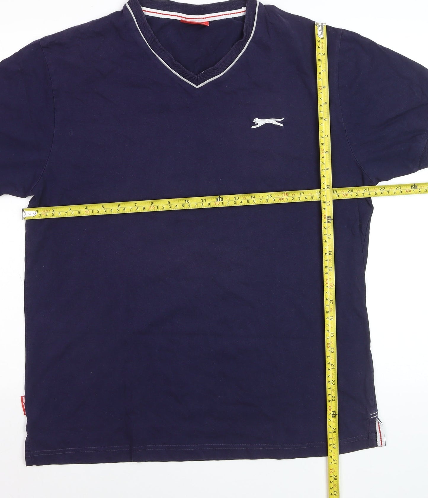 Slazenger Men's Blue V-Neck Short Sleeve Cotton Polo Shirt Size L