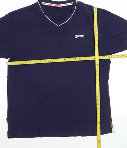 Slazenger Men's Blue V-Neck Short Sleeve Cotton Polo Shirt Size L