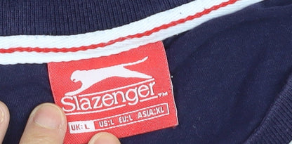 Slazenger Men's Blue V-Neck Short Sleeve Cotton Polo Shirt Size L