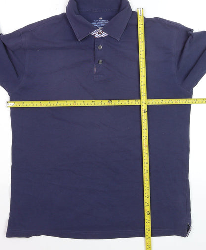 Marks and Spencer Blue Harbour Men's Blue Long Sleeve Cotton Polo Shirt Size S