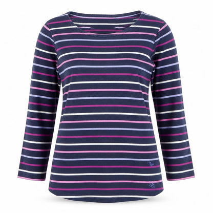 Crew Clothing Company Women's Multicoloured Striped Cotton Jersey 3/4 Sleeve T-Shirt Size 10